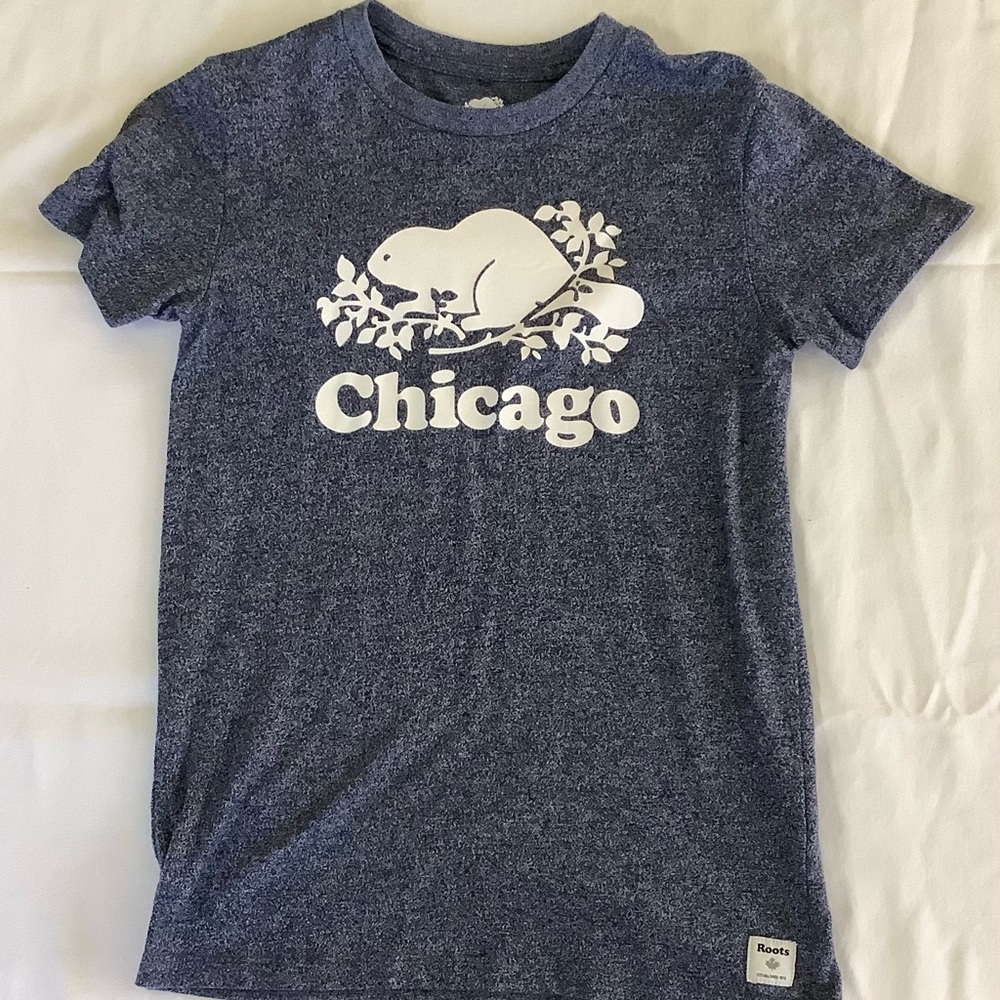 Roots (Canada) Chicago Heather Blue T-shirt Size Small